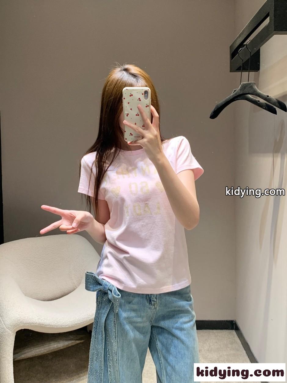 カジュアル プリント コットン 半袖Tシャツ ヴァレンティノ Tシャツ 偽物 ピンク-3