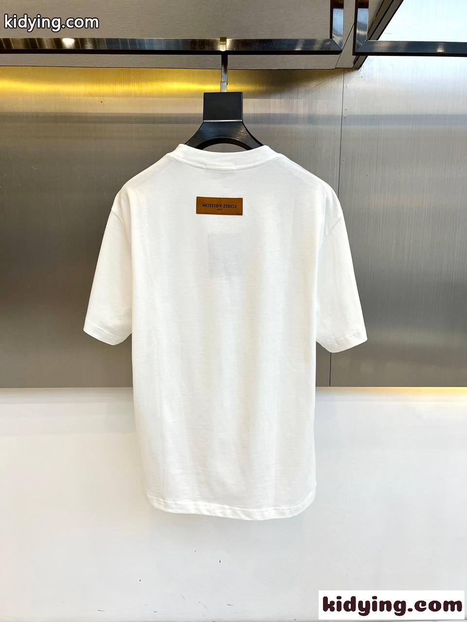 カジュアル プリント クルーネック ルイ・ヴィトン 半袖Tシャツ コピー ホワイト-4
