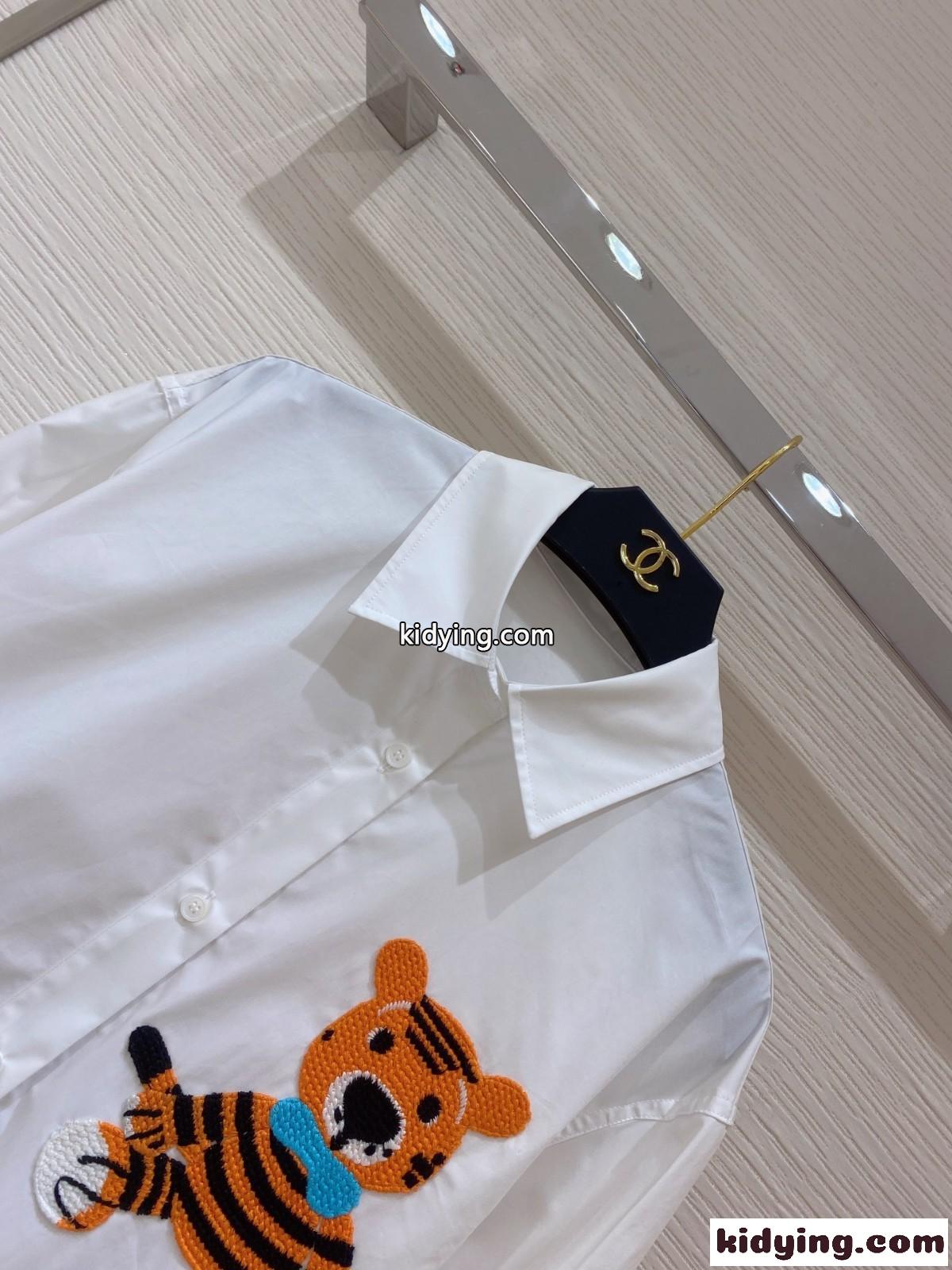 可愛い カジュアル オシャレ 柔らかい タイガー ポロネック ケンゾー シャツ コピー 長袖 トップス きれいめ ホワイト-2