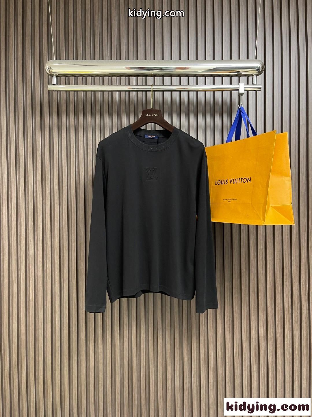 エンボスLVロングスリーブTシャツ ルイ・ヴィトン Tシャツ スーパーコピー ブラック-0