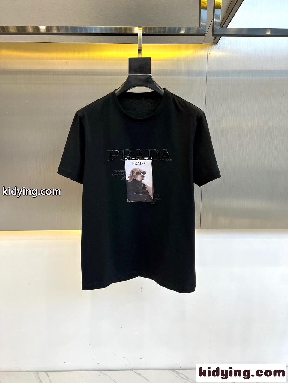 お洒落 プリント クルーネック プラダ Tシャツ コピー 半袖Tシャツ ブラック-0