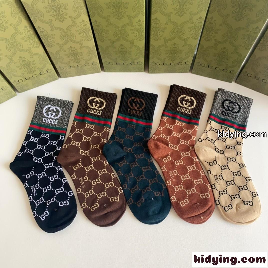 人気 GGロゴ グッチ ソックス 偽物 合わせやすい 5足セット 靴下-1