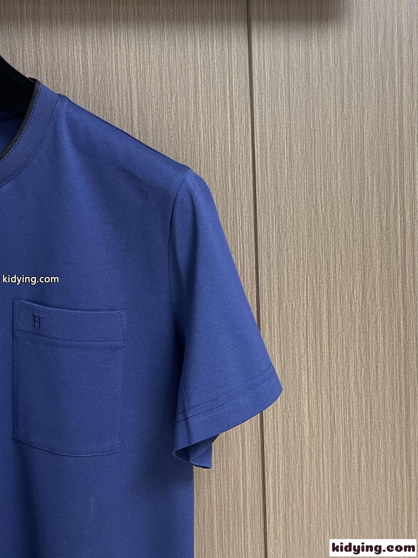 シンプル サドルステッチTシャツ エルメス Tシャツ コピー コットン ブルー-3