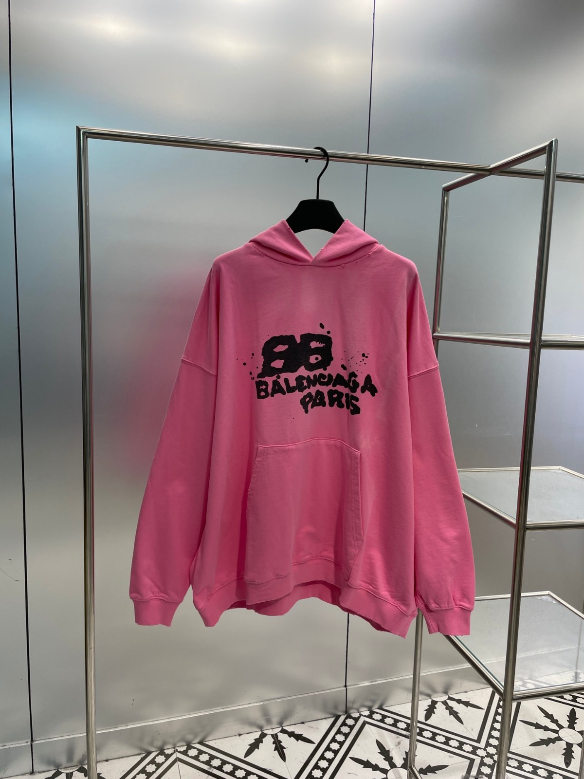 カジュアル バレンシアガ HAND DRAWN BB ICON HOODIE ラージフィット コピー ピンク-0