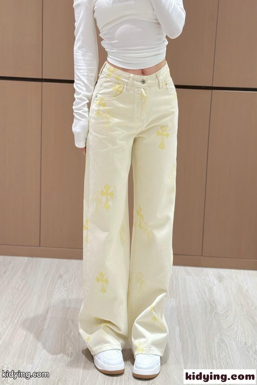 合わせやすい お洒落 クロスモチーフ デニムパンツ クロムハーツ ジーンズ コピー ベージュ-0