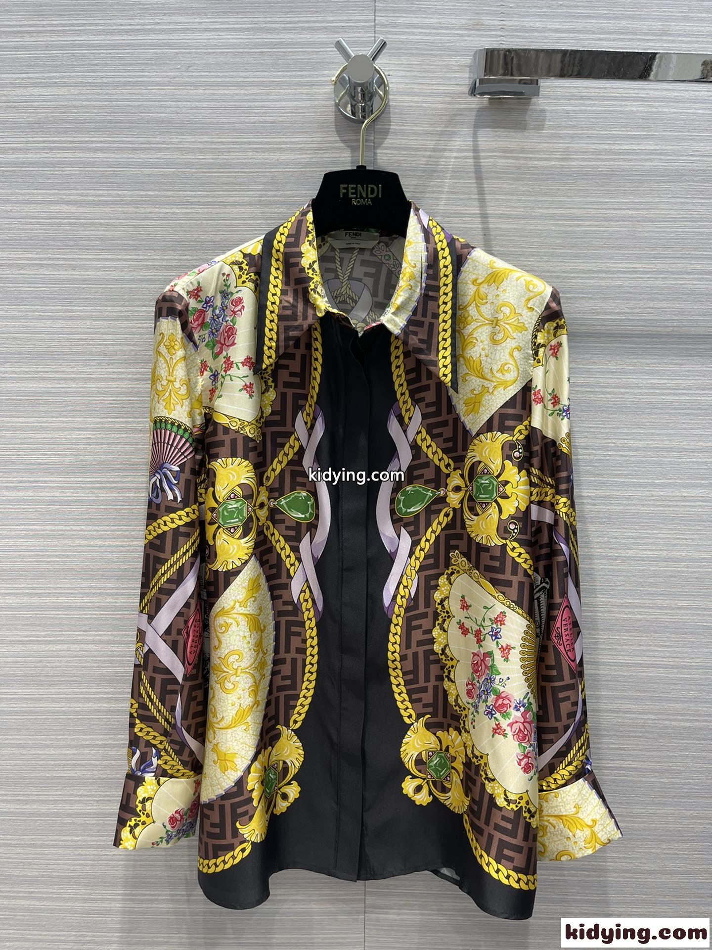 FENDI X VERSACE 22SS シルク フェンダーチェ 長袖 ロングシャツ フェンディ シャツ コピー-0