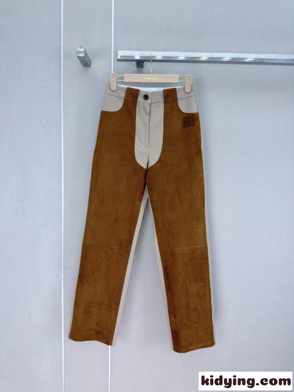 スエード切り替え ロングパンツ ミュウミュウ パンツ コピー 合わせやすい-0