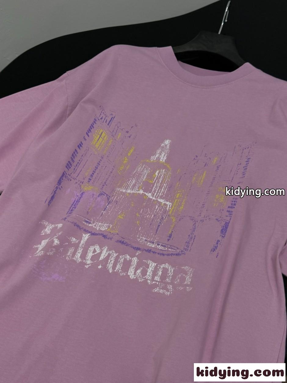 グラフィックプリント クルーネック 半袖Tシャツ バレンシアガ Tシャツ 偽物 ユニセックス-3