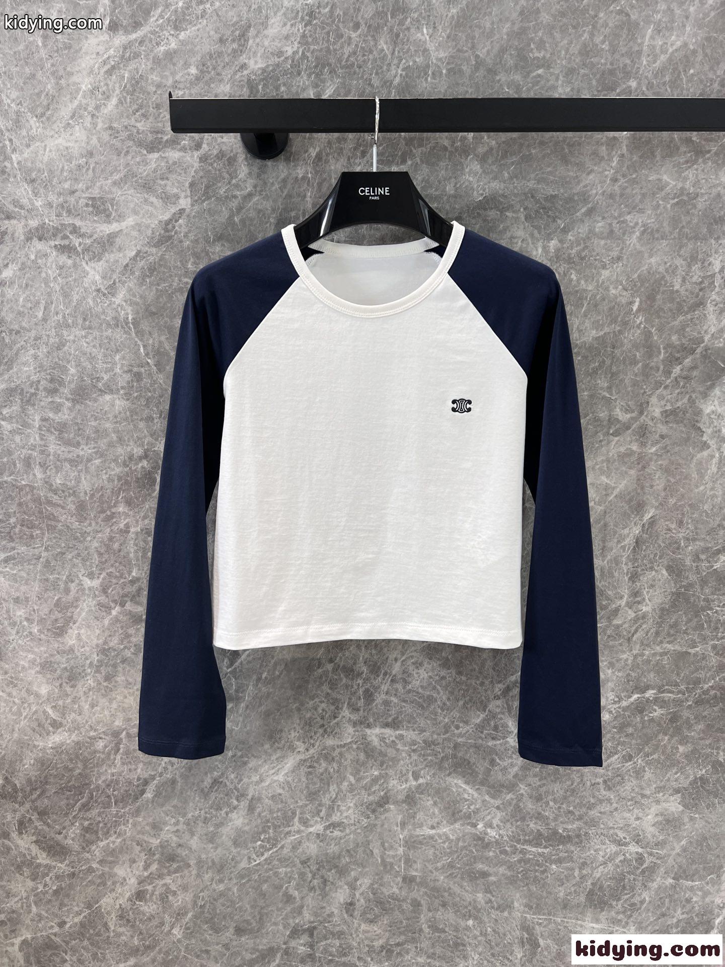 トリオンフ刺繍 コットン ショート 長袖Tシャツ セリーヌ Tシャツ コピー レディース-2