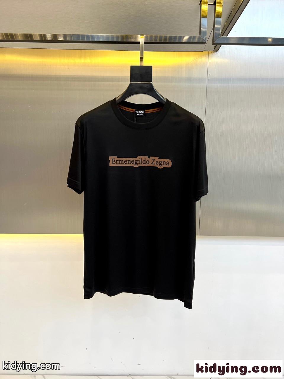 シンプル ロゴ 半袖Tシャツ エルメネジルド・ゼニア Tシャツ コピー クルーネック ブラック-0