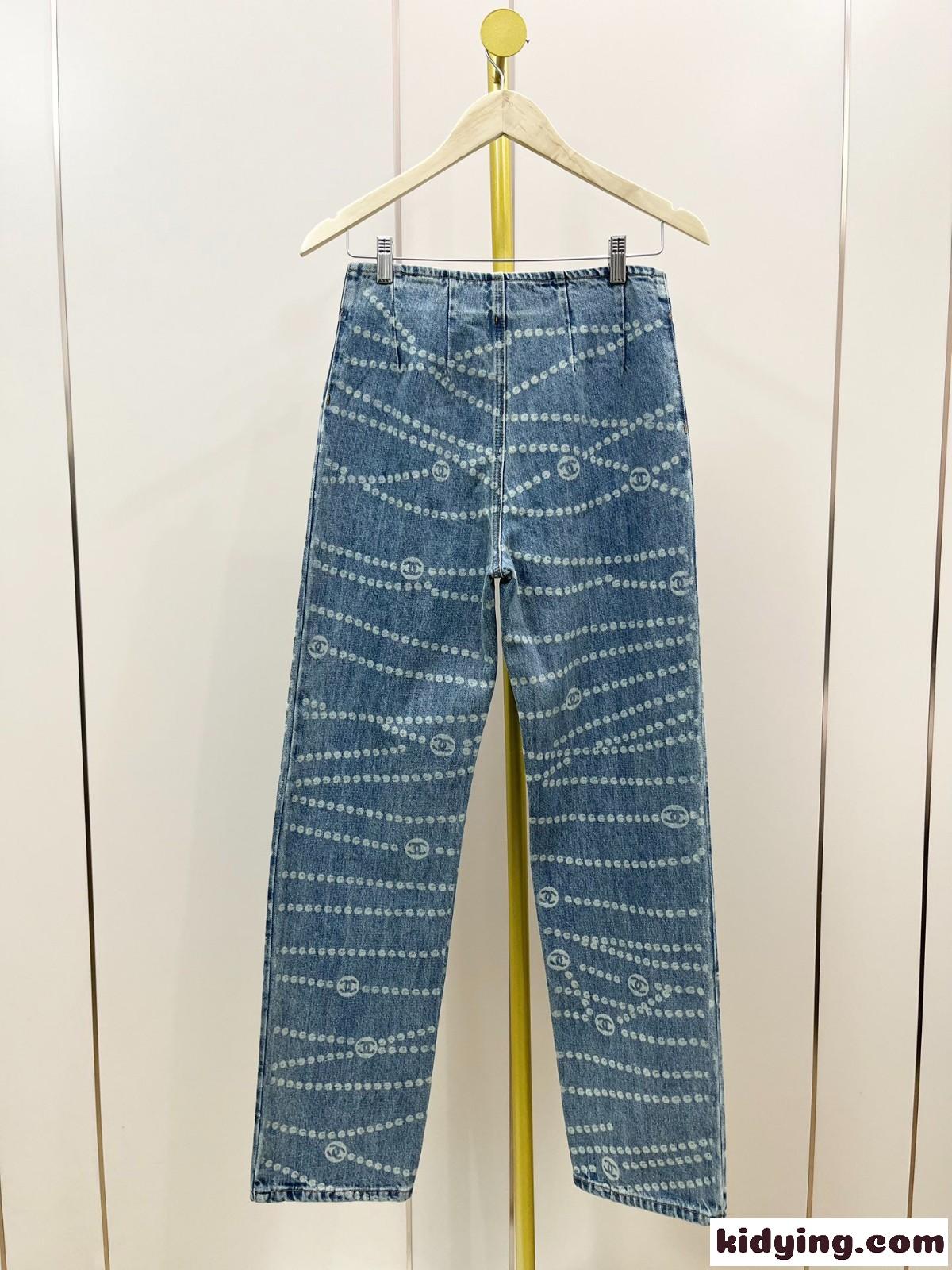 お洒落 プリント デニムパンツ シャネル ジーンズ コピー レディース ライトブルー-1