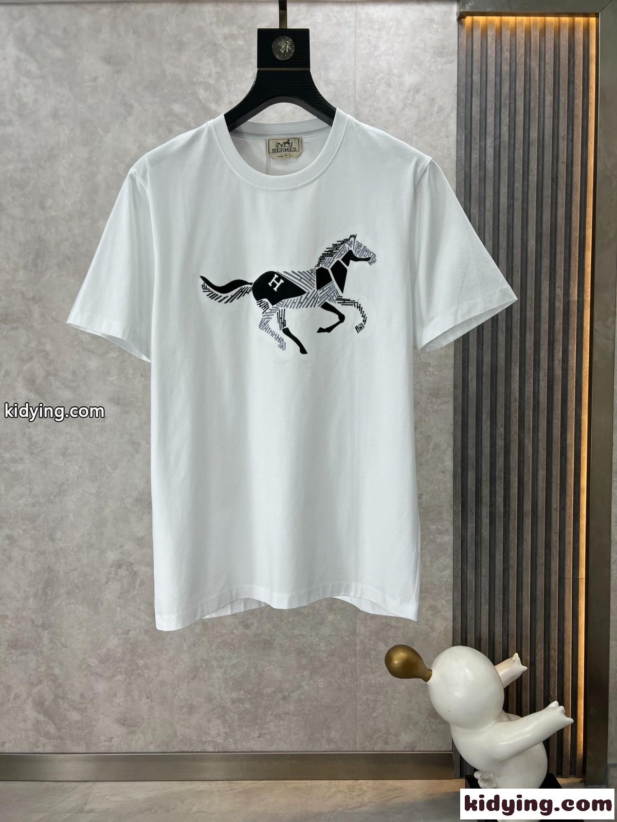 上品 カジュアル エルメス Tシャツ コピー クルーネック 半袖Tシャツ ホワイト-0