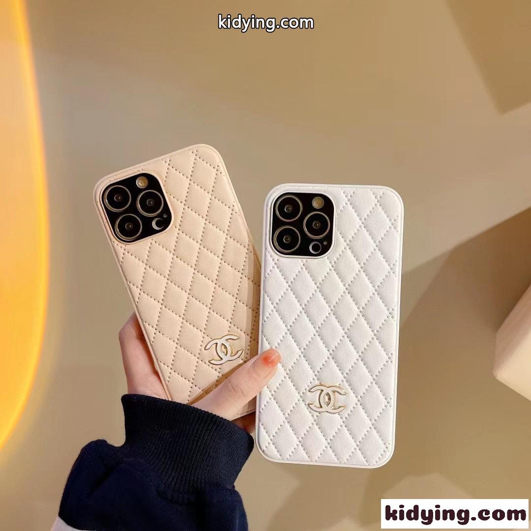 シャネル アイフォンケース コピー シンプル 無地 キルティング 3色 スマホケース ホワイト カーキ オレンジ-3