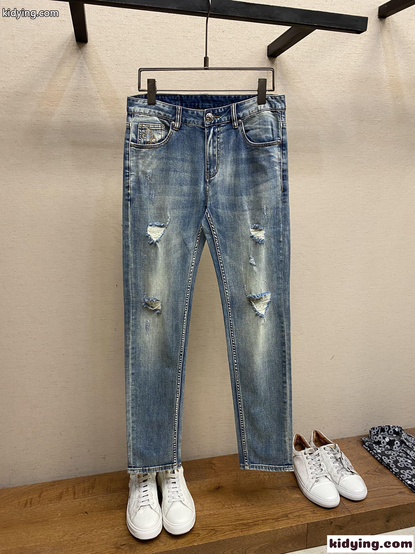 定番 合わせやすい ダメージ加工 クロムハーツ ジーンズ コピー カジュアル メンズ デニムパンツ-0