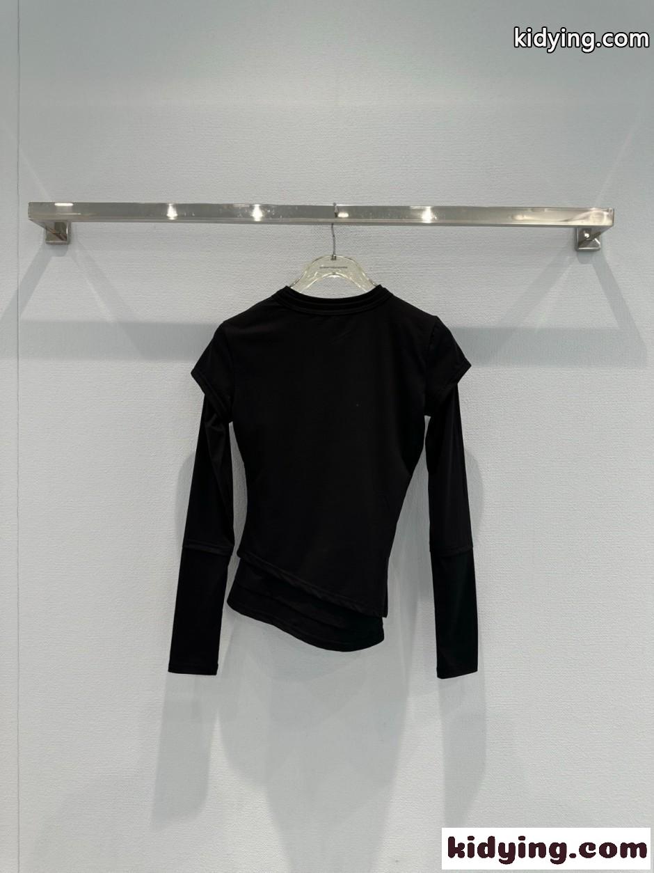 アシンメトリー レイヤード風 長袖Tシャツ アレキサンダーワング Tシャツ コピー ブラック-4