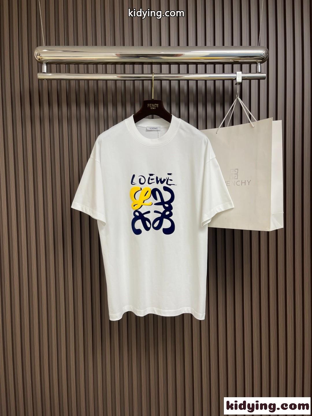 お洒落 カジュアル ロゴプリント 半袖Tシャツ ロエベ Tシャツ 偽物 クルーネック-0
