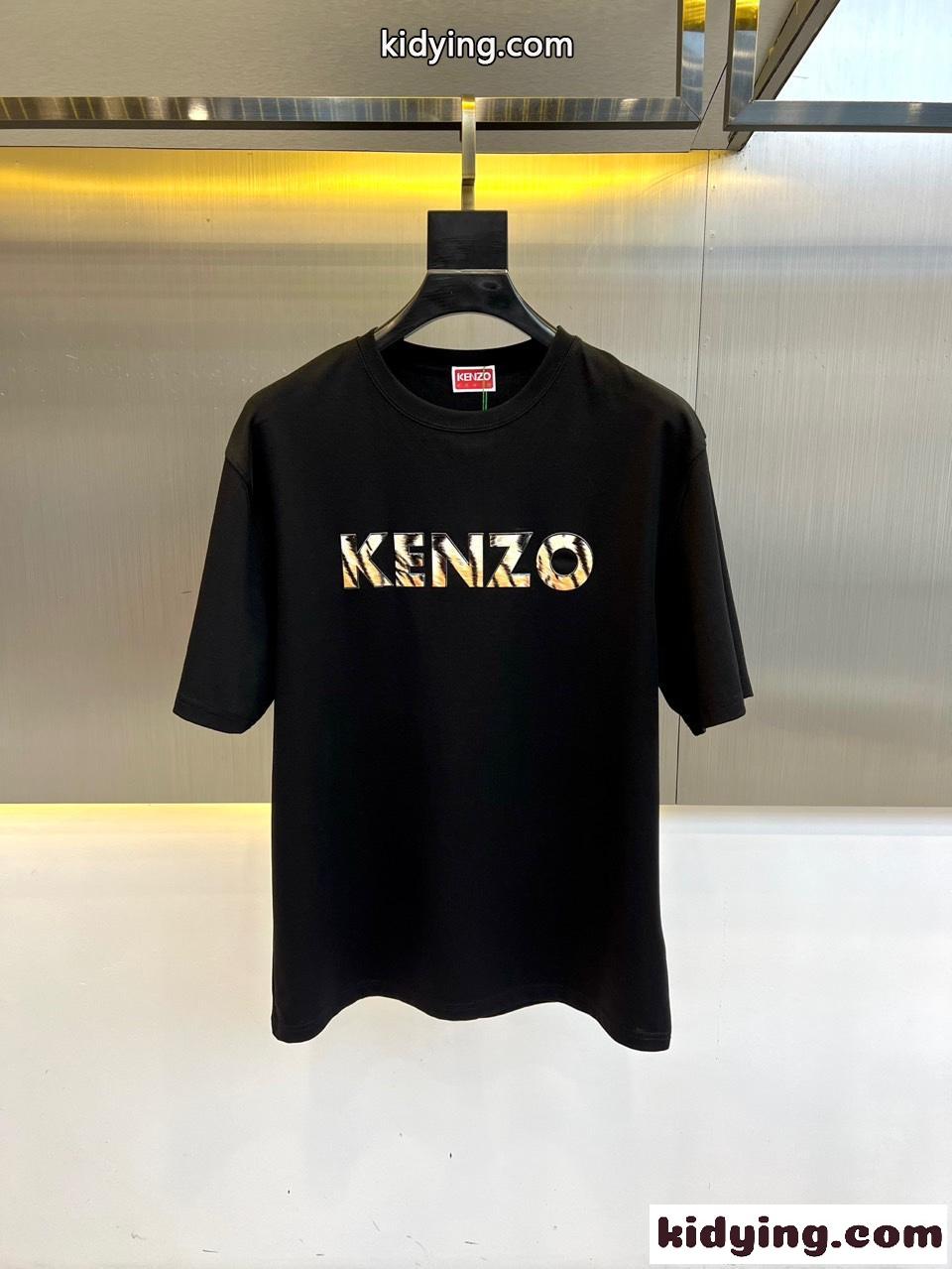 シンプル ロゴ 半袖Tシャツ ケンゾー Tシャツ コピー クルーネック ブラック-0