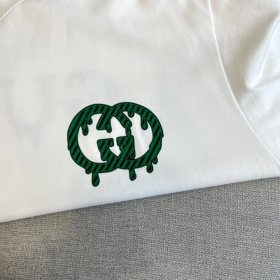 定番 カジュアル ロゴプリント グッチ Tシャツ 偽物 クルーネック ホワイト-2