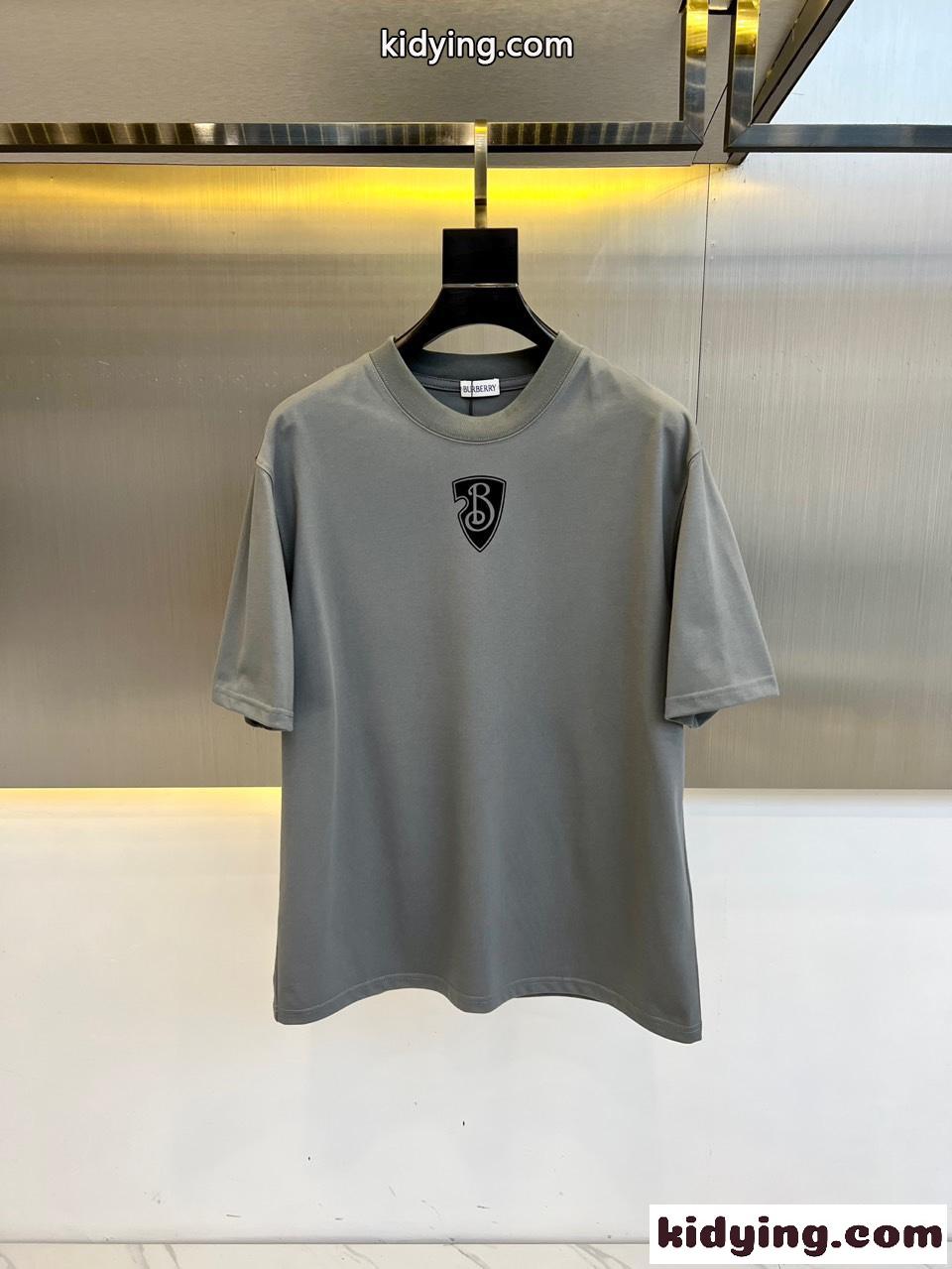 シンプル コットン 半袖Tシャツ バーバリー Tシャツ コピー クルーネック グレー-0