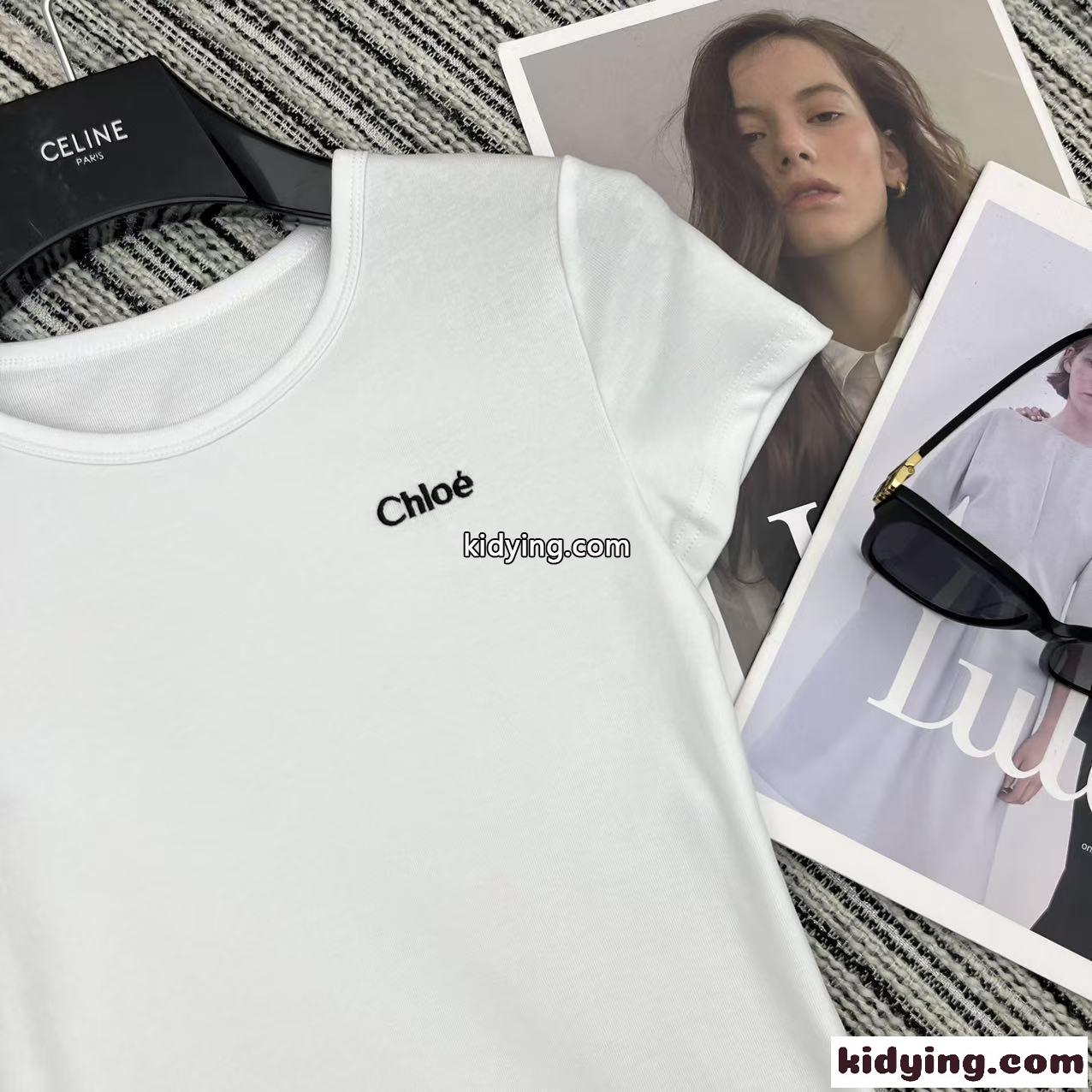 シンプル コンパクト コットン 半袖Tシャツ クロエ Tシャツ スーパーコピー ホワイト-1