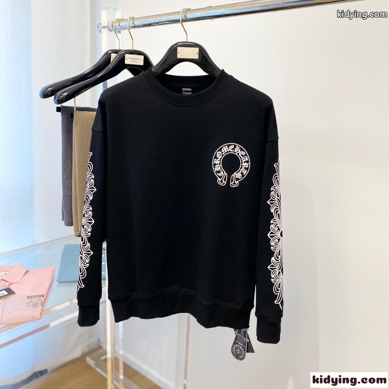 定番 おしゃれ ロゴ プリント クルーネック スウェットシャツ クロムハーツ Tシャツ コピー ブラック-3