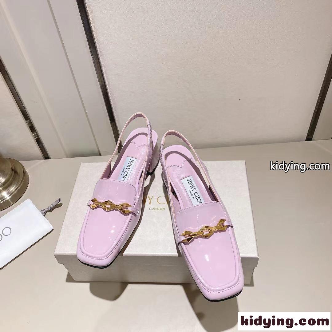 チェーン付き パテントレザー スリングバックパンプス ジミーチュウ パンプス スーパーコピー ピンク-3