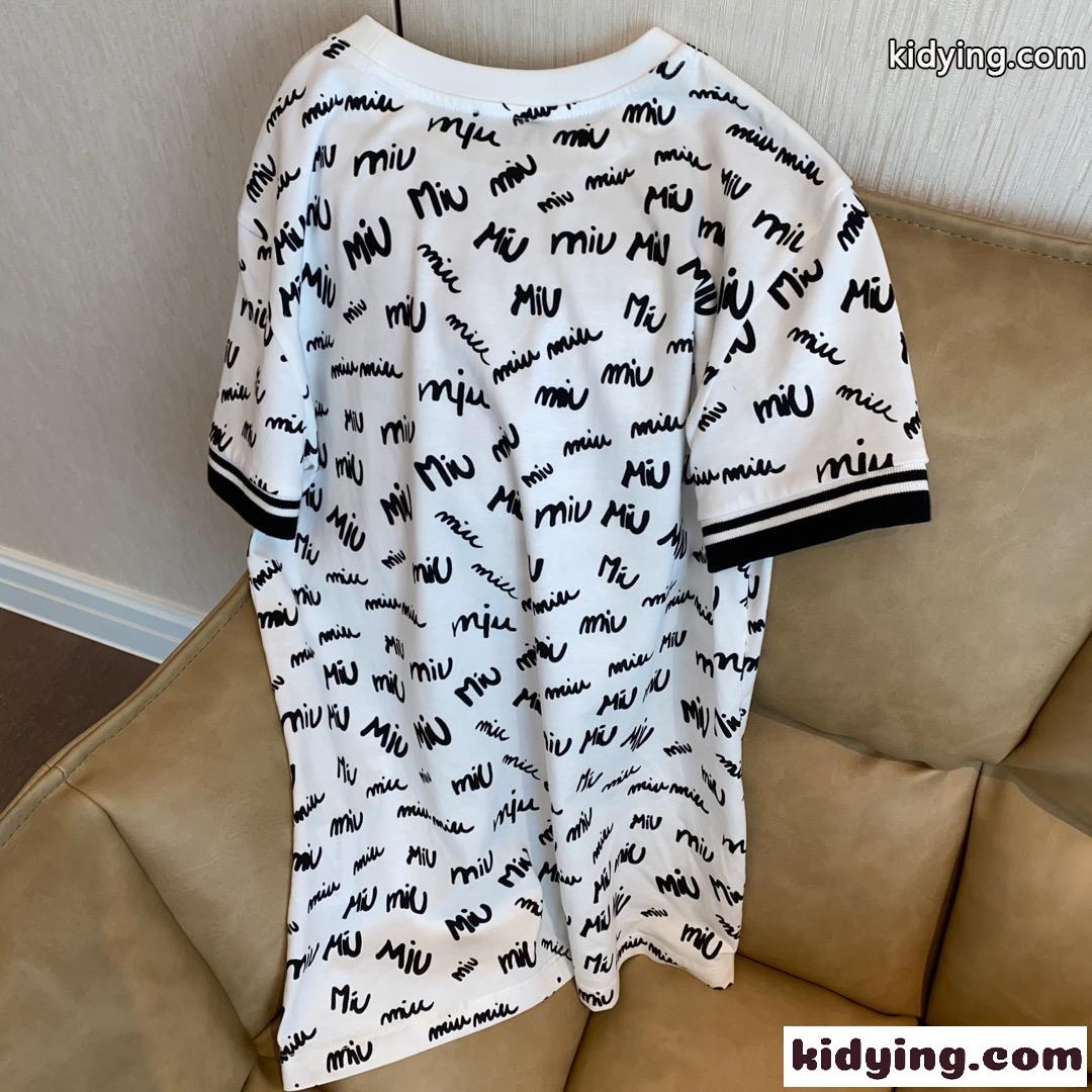カジュアル おしゃれ チュニック ロゴ 総柄 ミュウミュウ 半袖tシャツ コピー レディース 快適 春夏 トップス-2