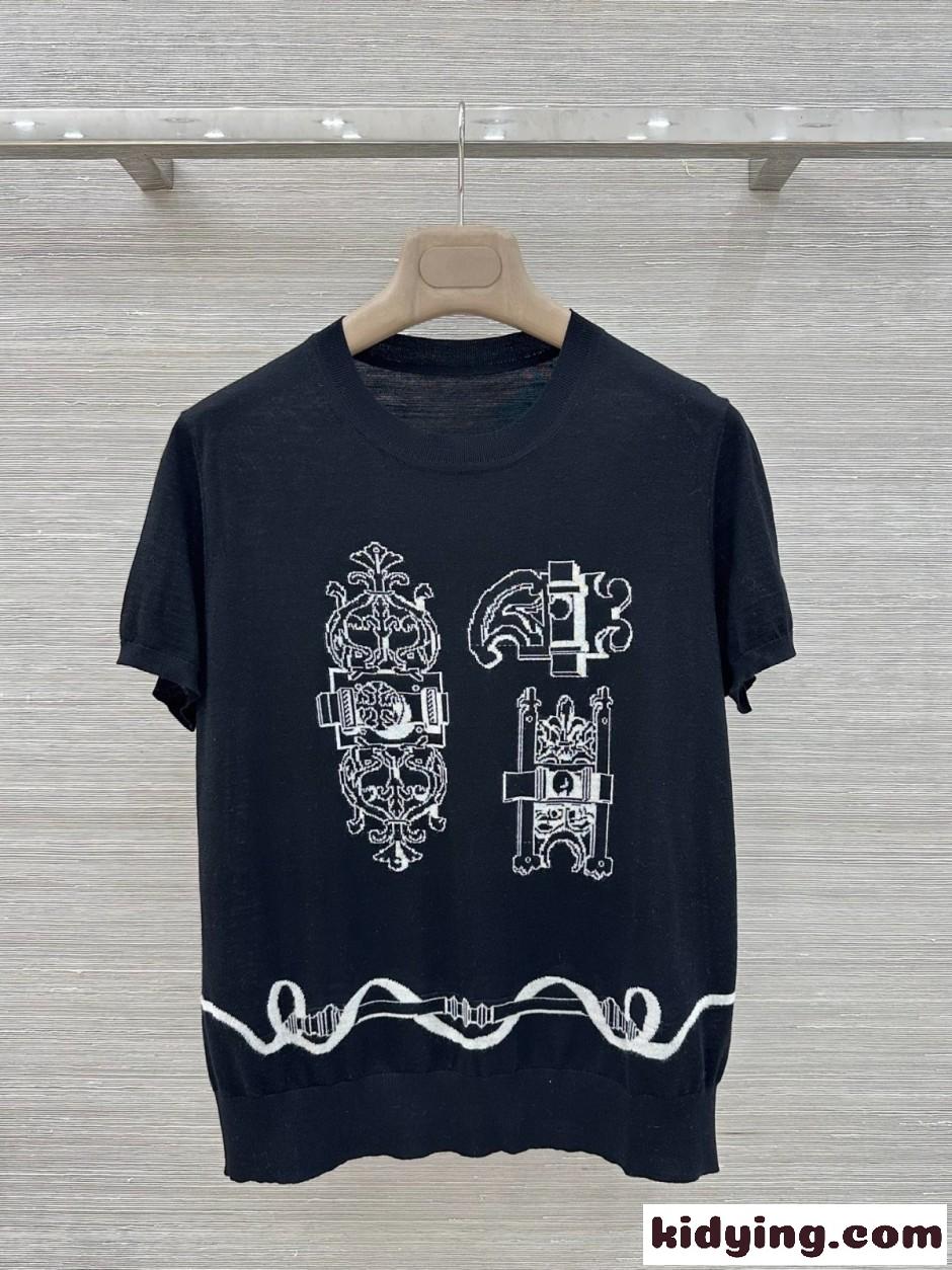シンプル エレガント 半袖セーター エルメス ニット コピー ブラック-0