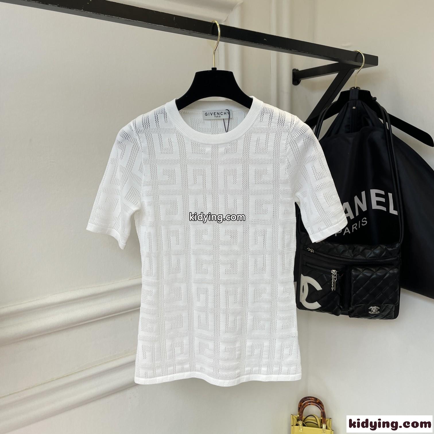 3色あり 女性らしい クルーネック 透け感 春夏 半袖 カットソー ジバンシィ Tシャツ コピー ロゴ 上品 メッシュ-0