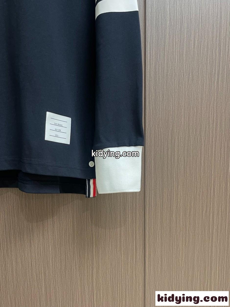 洗練された 配色 ポロシャツ トムブラウン Tシャツ 偽物 ネイビー-3