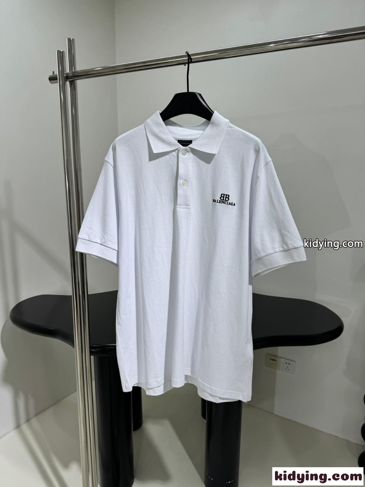 洗練された ロゴ刺繍 コットンピケ ポロシャツ バレンシアガ 半袖Tシャツ コピー ホワイト-0