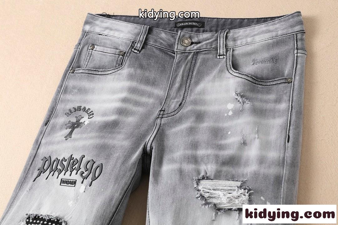 ストリート オシャレ ダメージ加工 個性派 クロムハーツ ジーンズ コピー デニムパンツ カジュアル メンズ-4