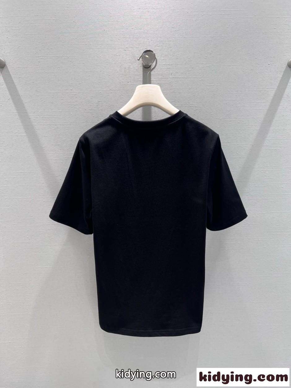 コットン プリント 半袖Tシャツ エルメス Tシャツ コピー クルーネック ブラック-1