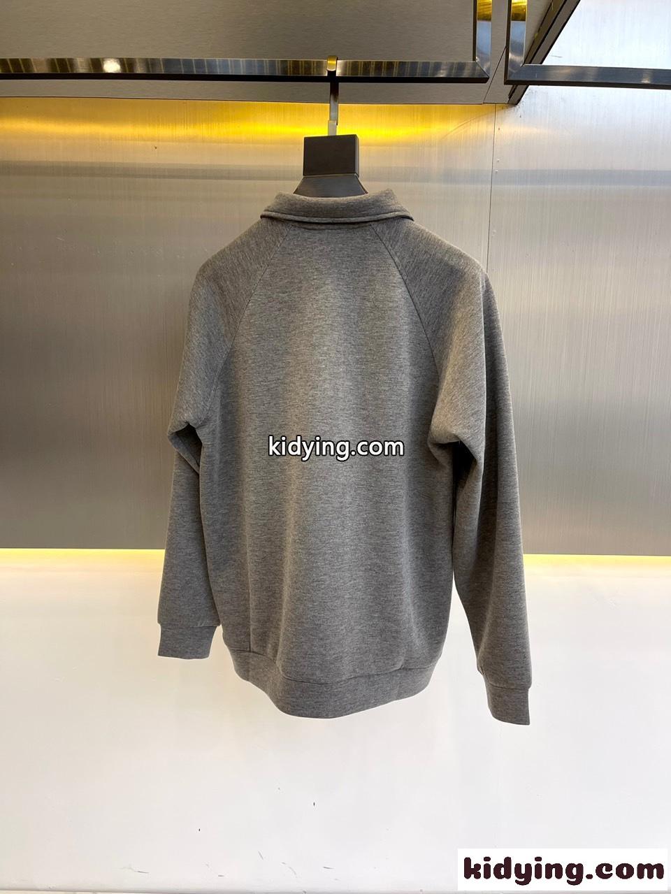 クラシック カジュアル 長袖 ポロシャツ エルメネジルド・ゼニア Tシャツ コピー グレー-4