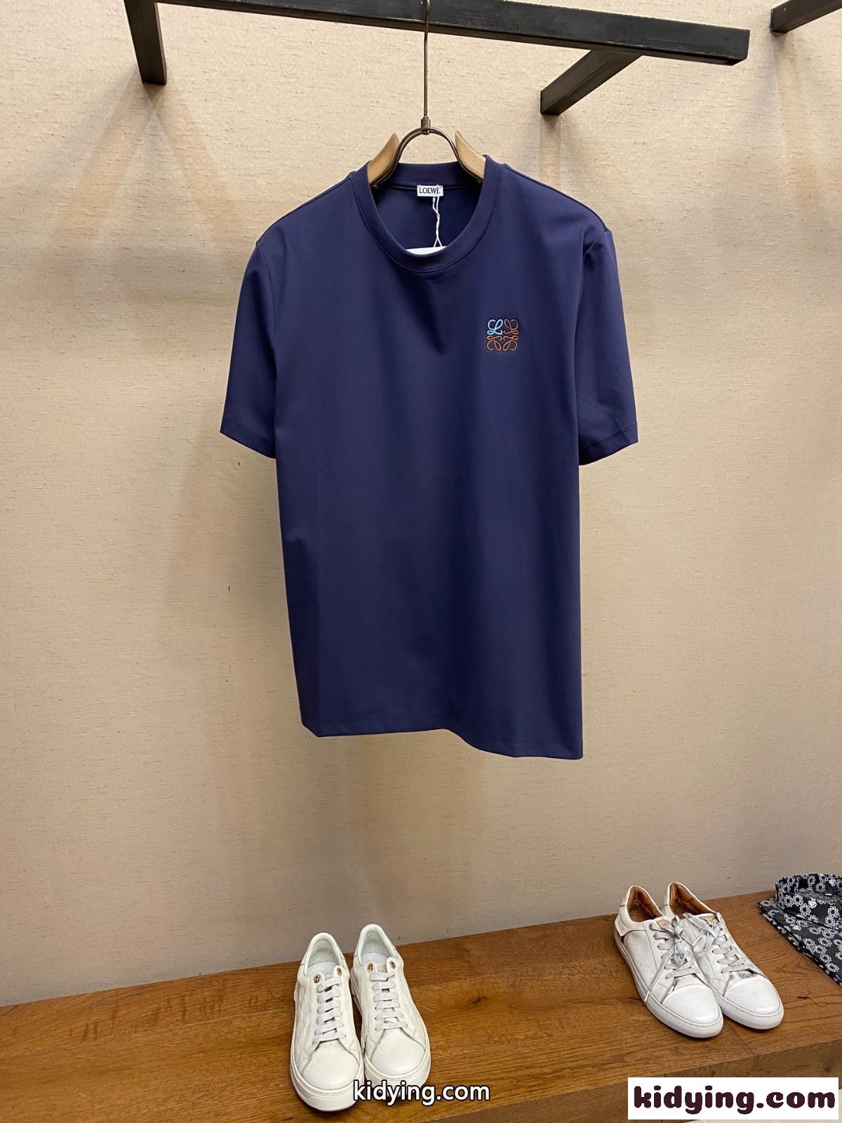 ロエベ Tシャツ コピー シンプル アナグラム コットンブレンドTシャツ 半袖トップス ネイビー-1