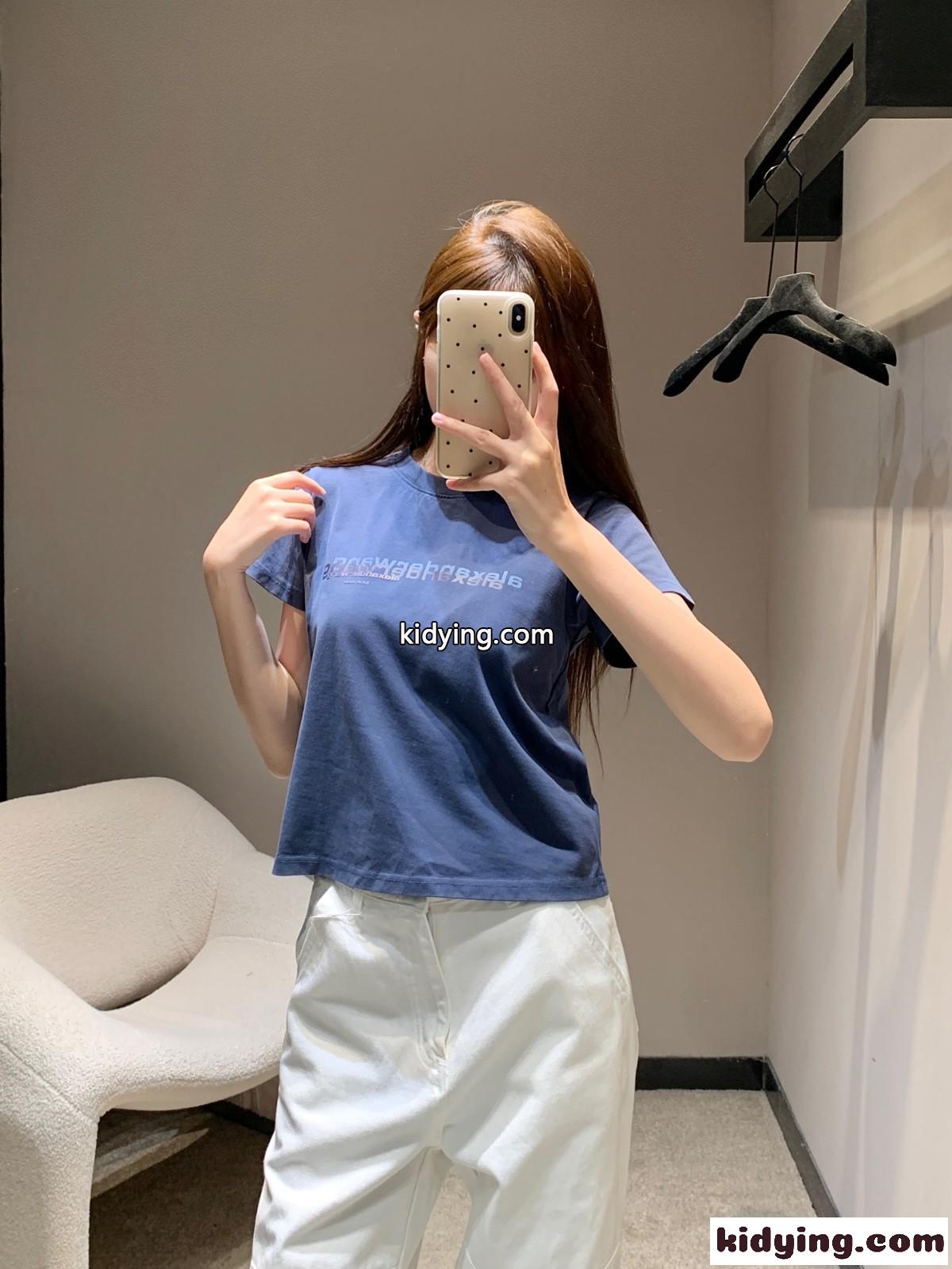 コンパクト ロゴ入り 半袖Tシャツ アレキサンダーワング Tシャツ コピー ブルー-4
