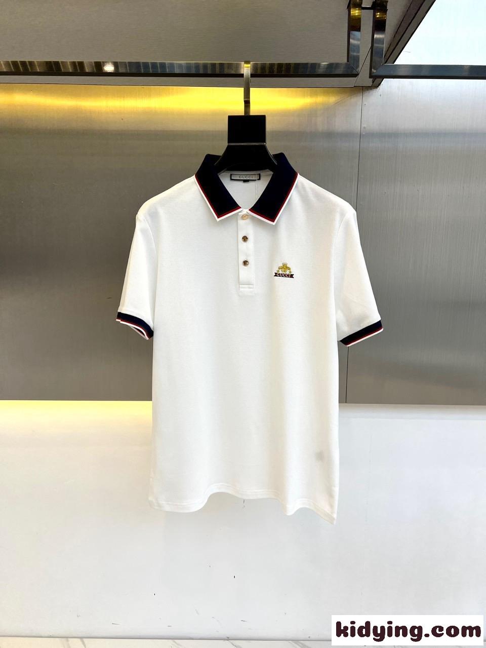 グッチ Tシャツ 偽物 カジュアル コットンピケ ポロシャツ ホワイト-0
