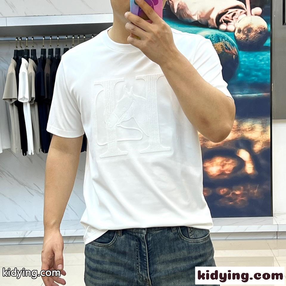 シンプル クルーネック 半袖Tシャツ エルメス Tシャツ 偽物 合わせやすい ホワイト-1