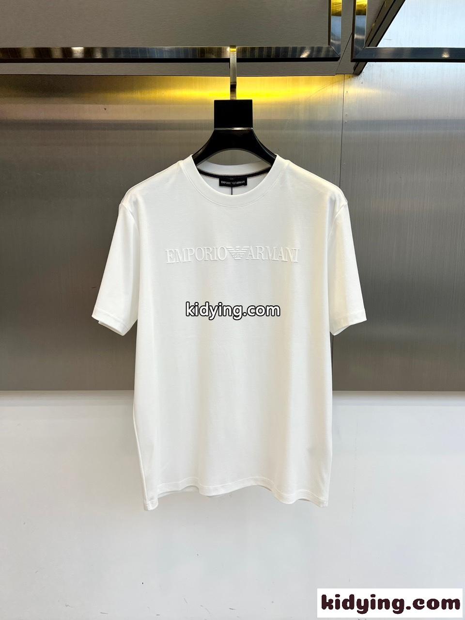 カジュアル 洗練された クルーネック 半袖Tシャツ アルマーニ Tシャツ コピー ホワイト-0