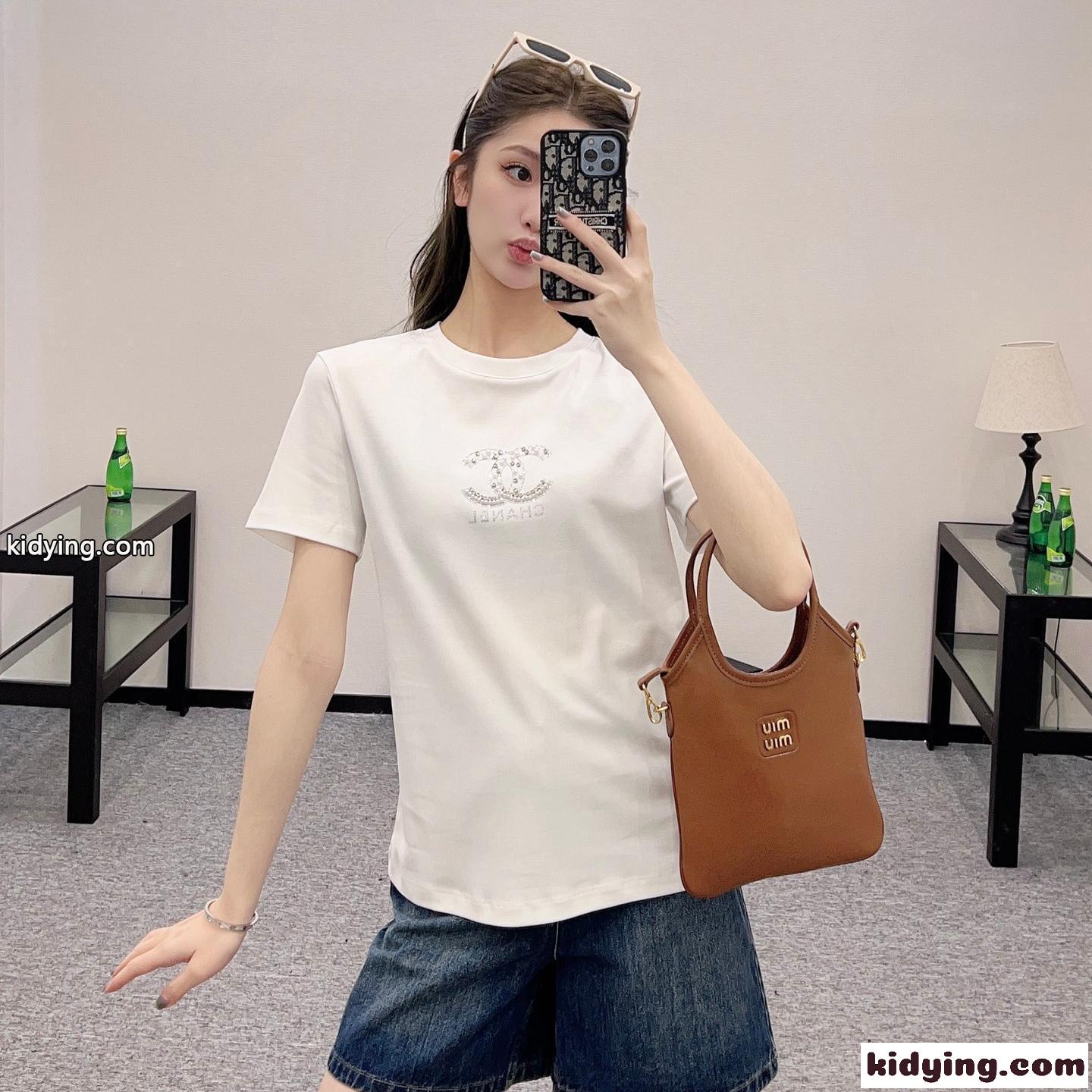 シンプル ロゴ入り シャネル Tシャツ コピー コットン 半袖Tシャツ ホワイト-0