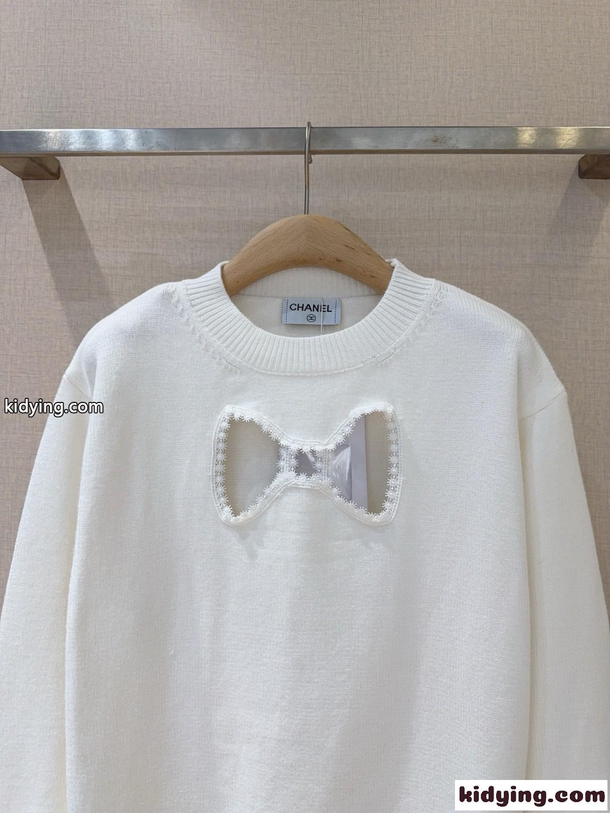 シンプル 上品 リボンモチーフ クルーネック シャネル セーター コピー ホワイト-1