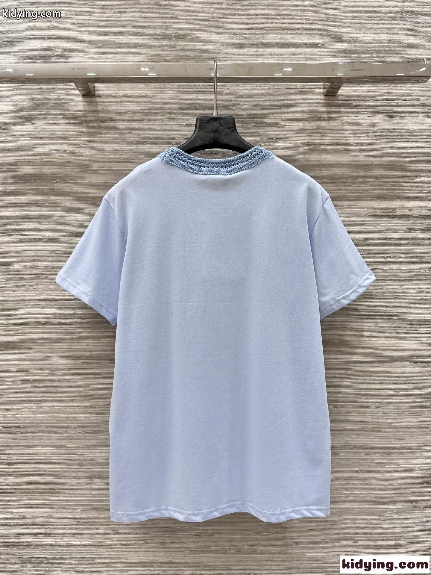 フェンミン お洒落 モンクレール Tシャツ スーパーコピー コットン 半袖Tシャツ ライトブルー-4