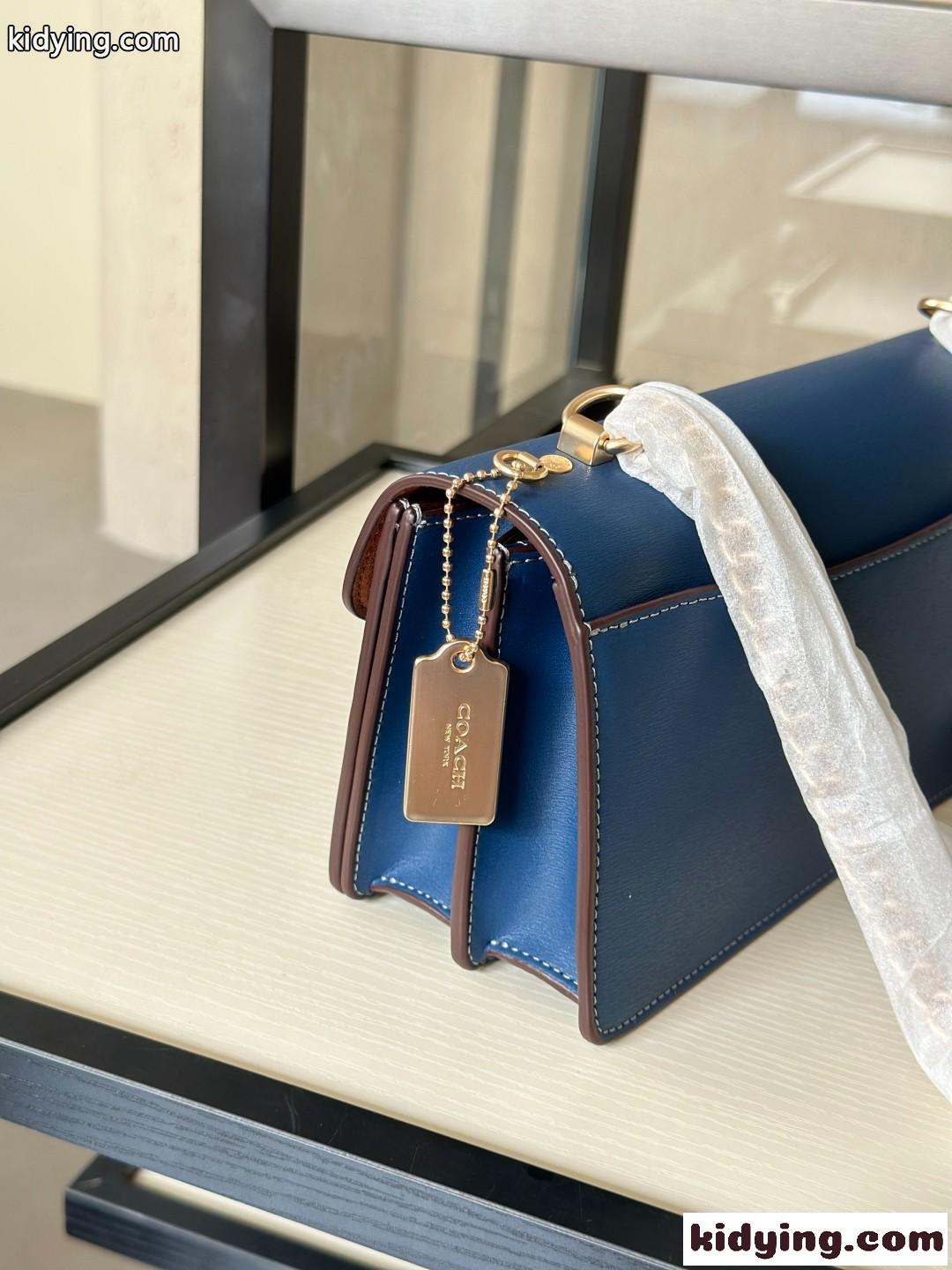 シンプル 上品 レザー ショルダーバッグ コーチ バッグ スーパーコピー ブルー-3