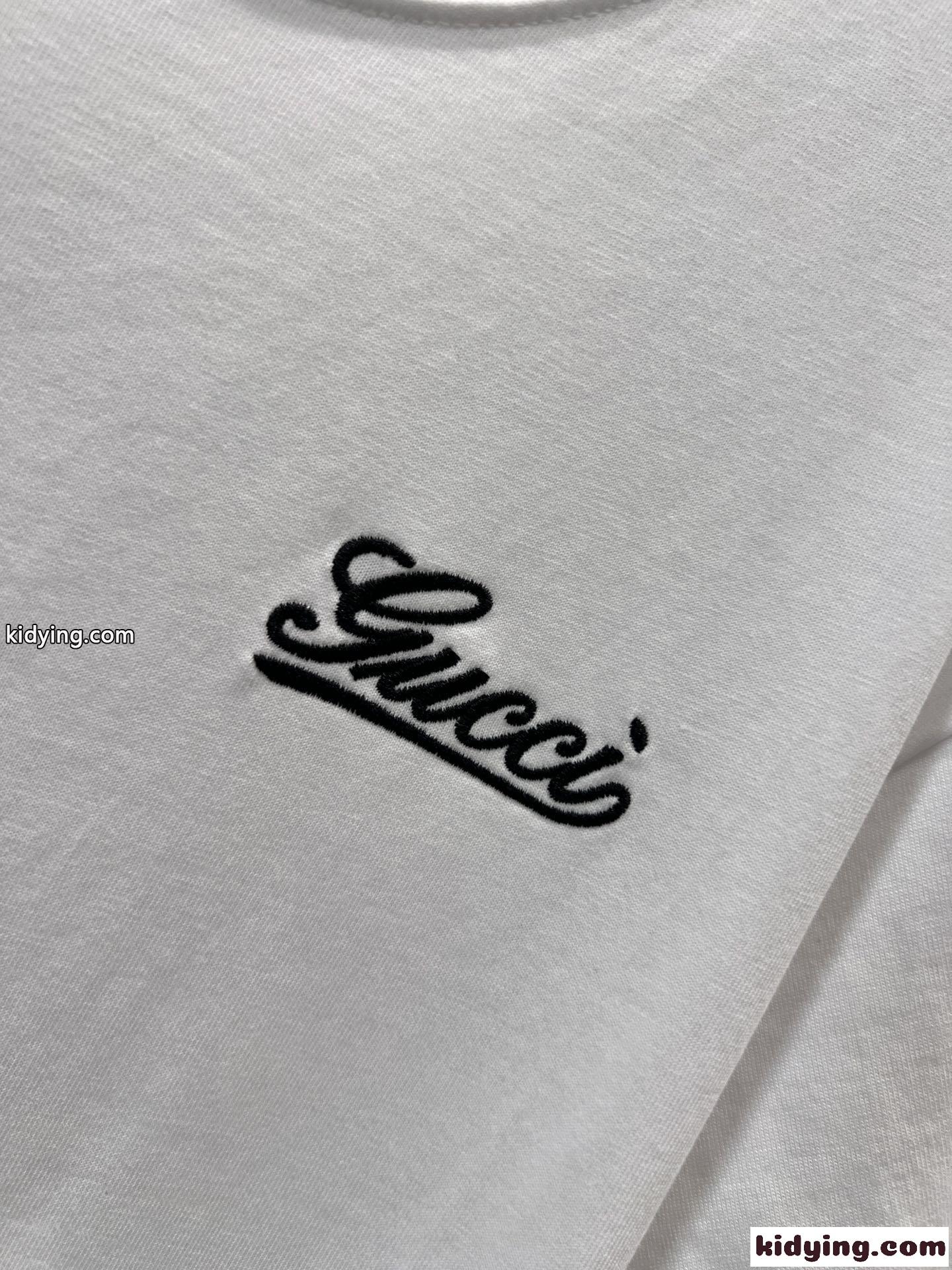 ロゴ刺繍 コットン 半袖Tシャツ グッチ Tシャツ コピー ホワイト-1