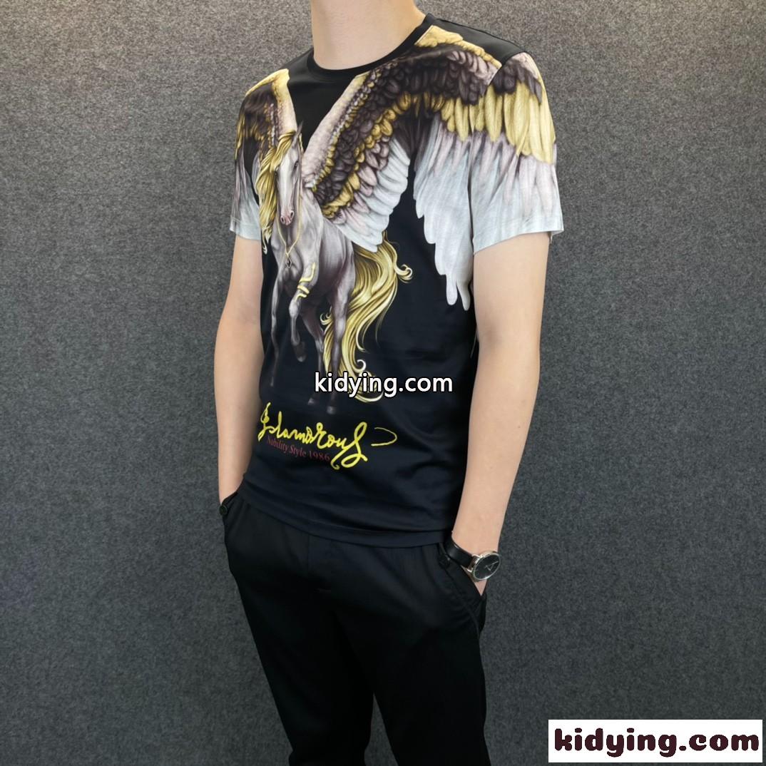 注目される プリント ラウンドネック 半袖Tシャツ エルメス Tシャツ コピー 柔らかい メンズ 春夏 新作 トップス-1