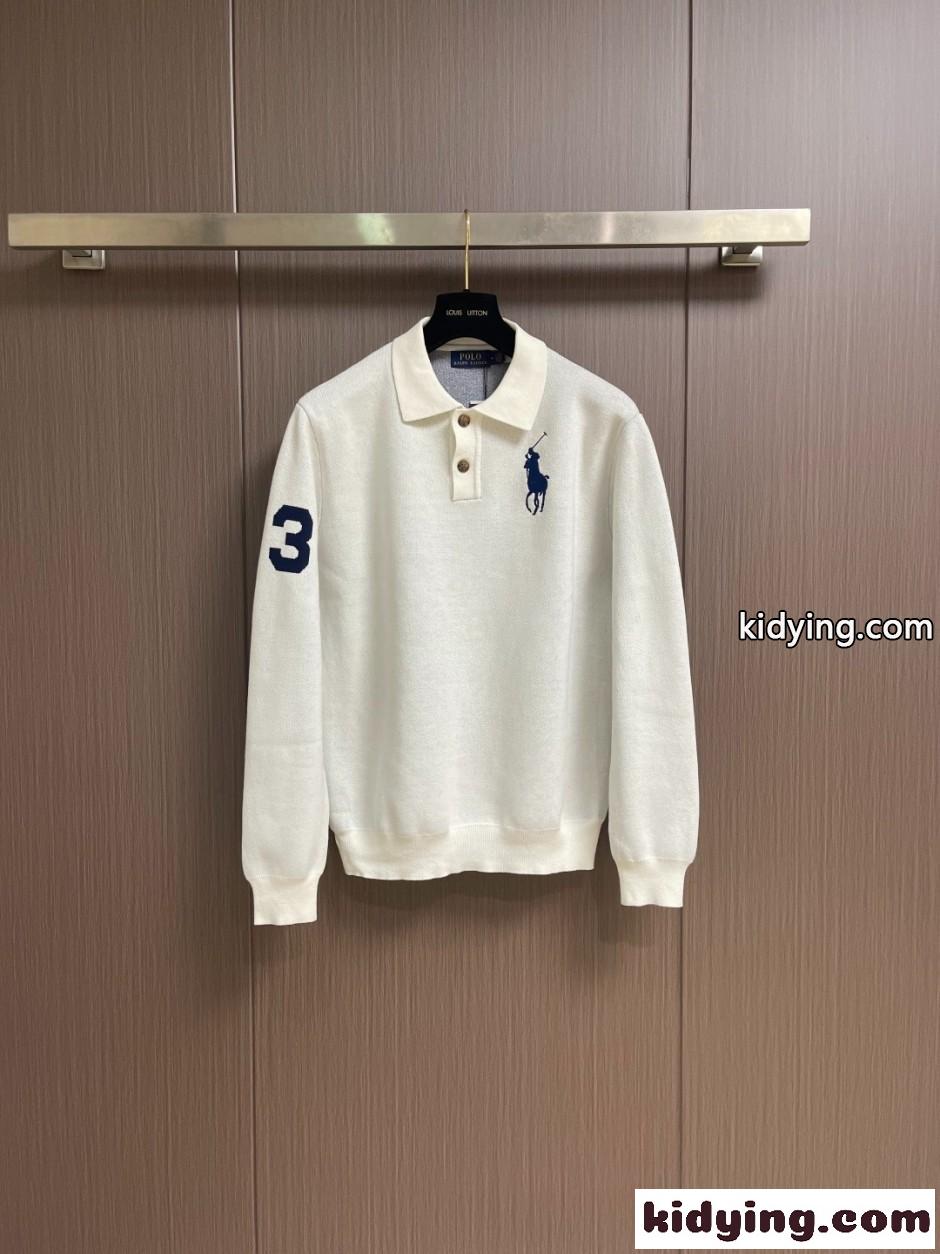 カジュアル コットンピケ 長袖ポロシャツ ラルフローレン Tシャツ 偽物 ホワイト-0