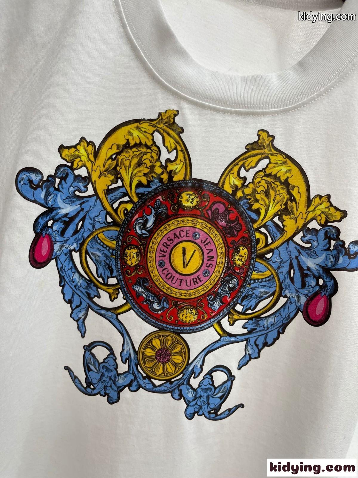 コットン 着心地いい プリント クルーネック ヴェルサーチェ 半袖Tシャツ コピー トップス 合わせやすい ホワイト ブラック-4
