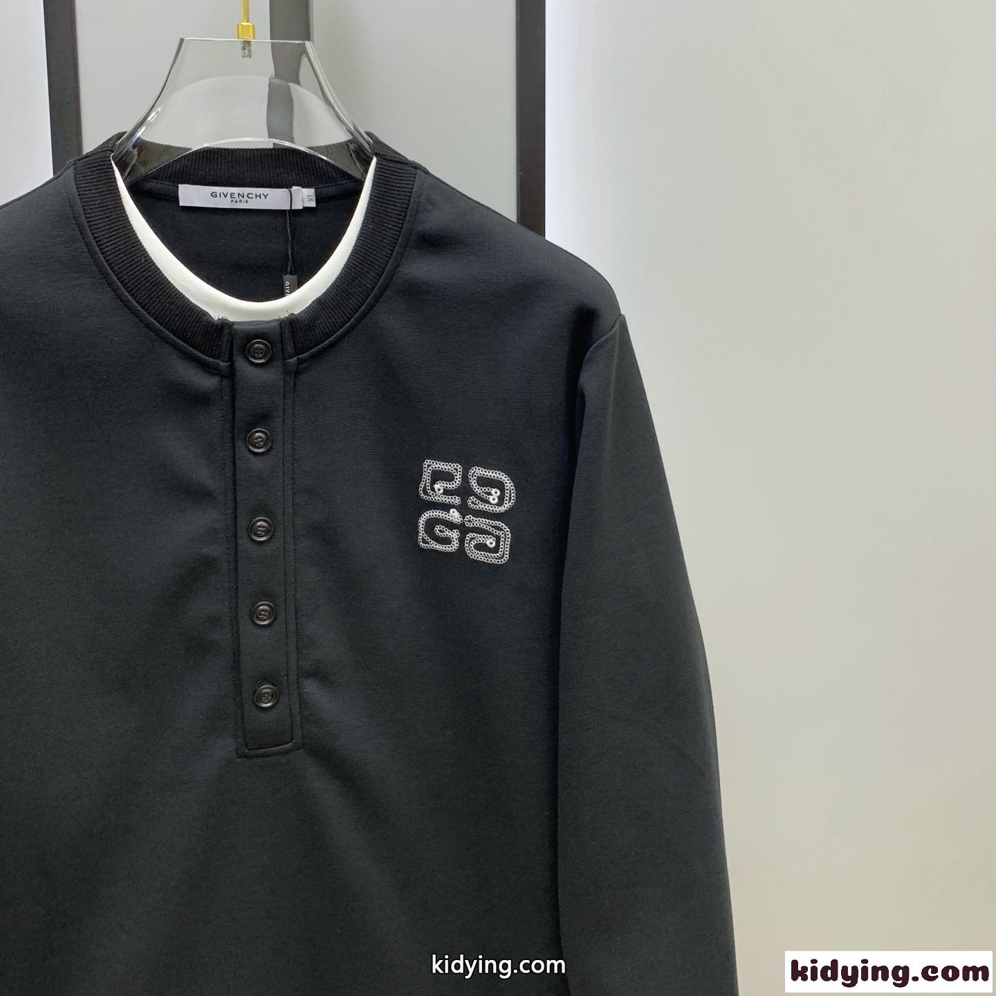 お洒落 重ね着風 スウェットシャツ ジバンシィ Tシャツ コピー ブラック-1