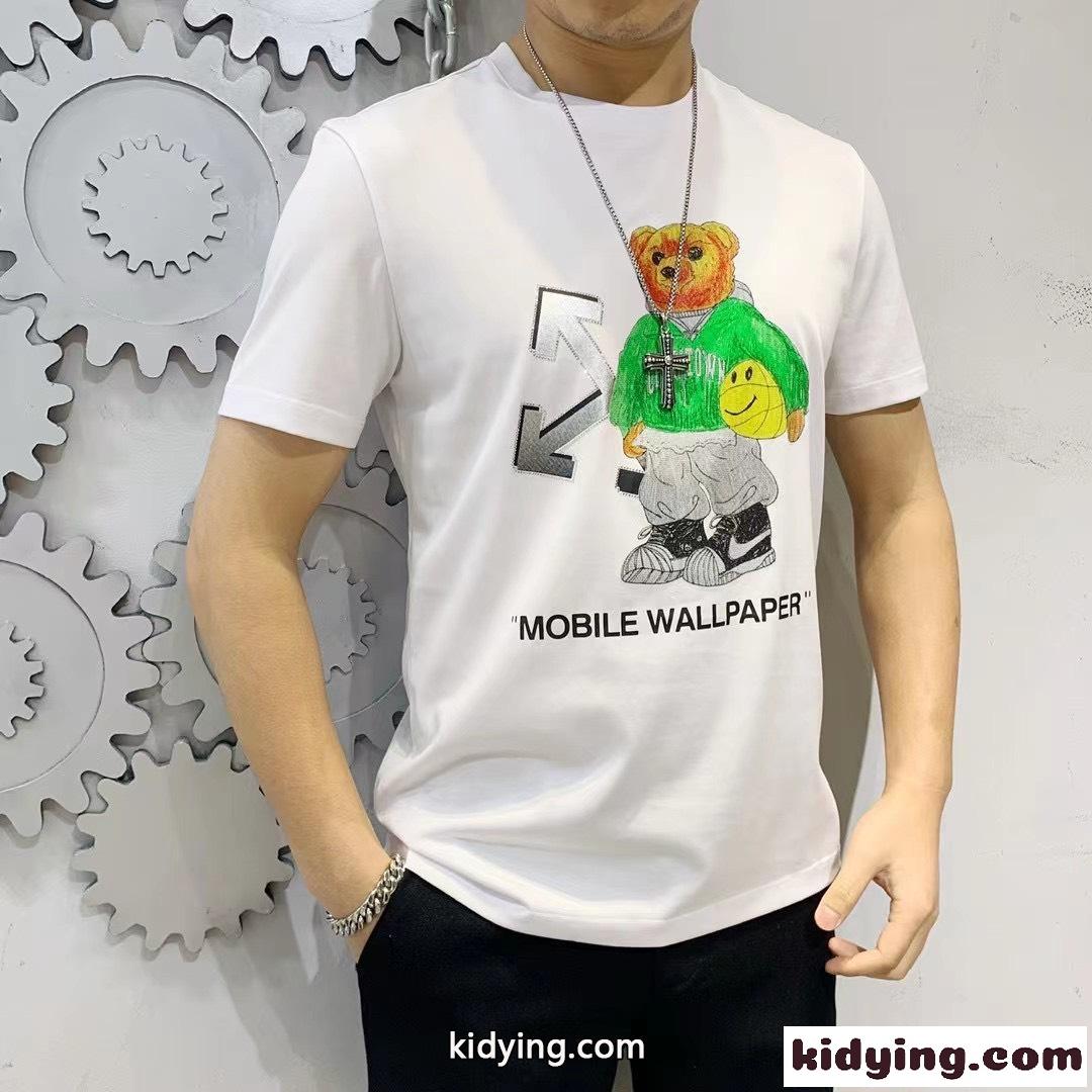 快適 コットン 通気 メンズ プリント クルーネック オフホワイト tシャツ コピー 半袖 春夏 おしゃれ カジュアル トップス-2