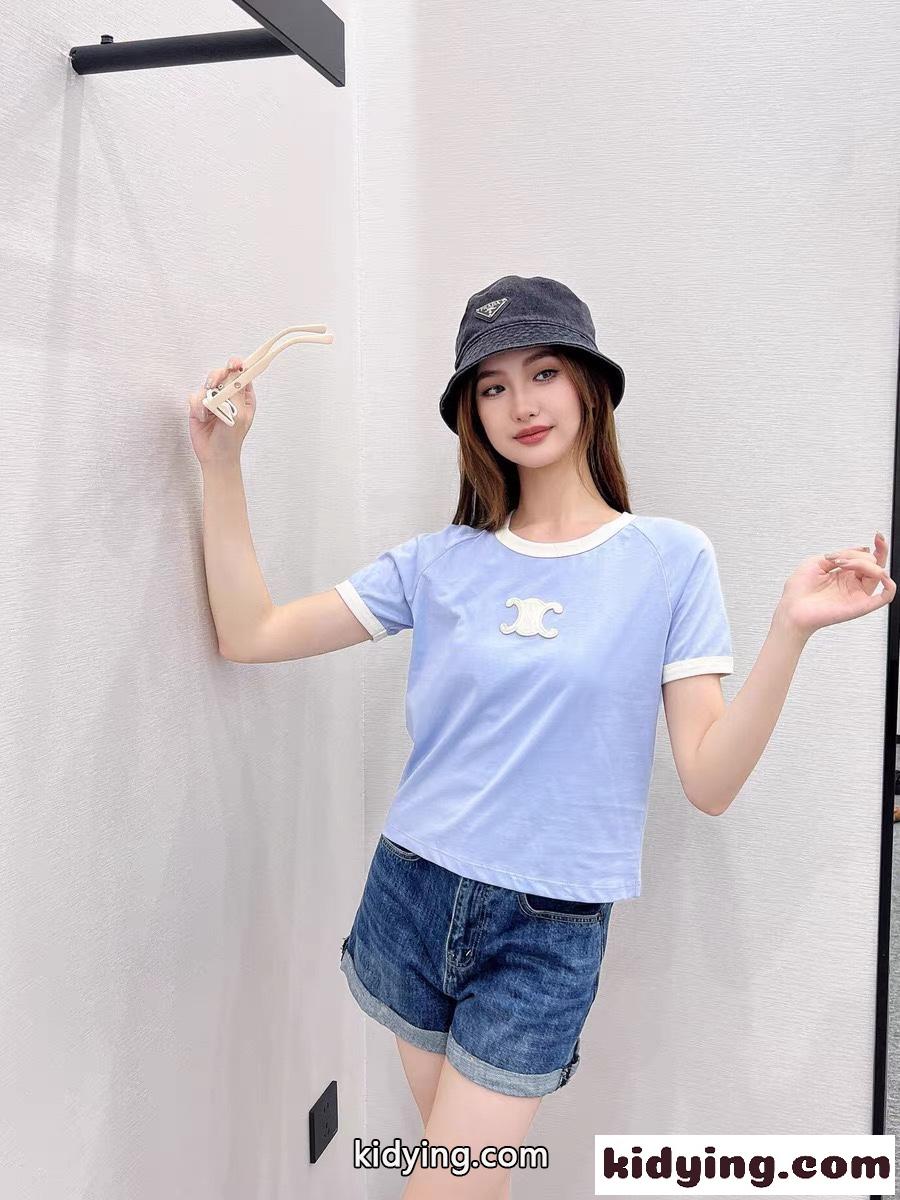トリオンフ コットン 半袖Tシャツ セリーヌ Tシャツ コピー クルーネック-5